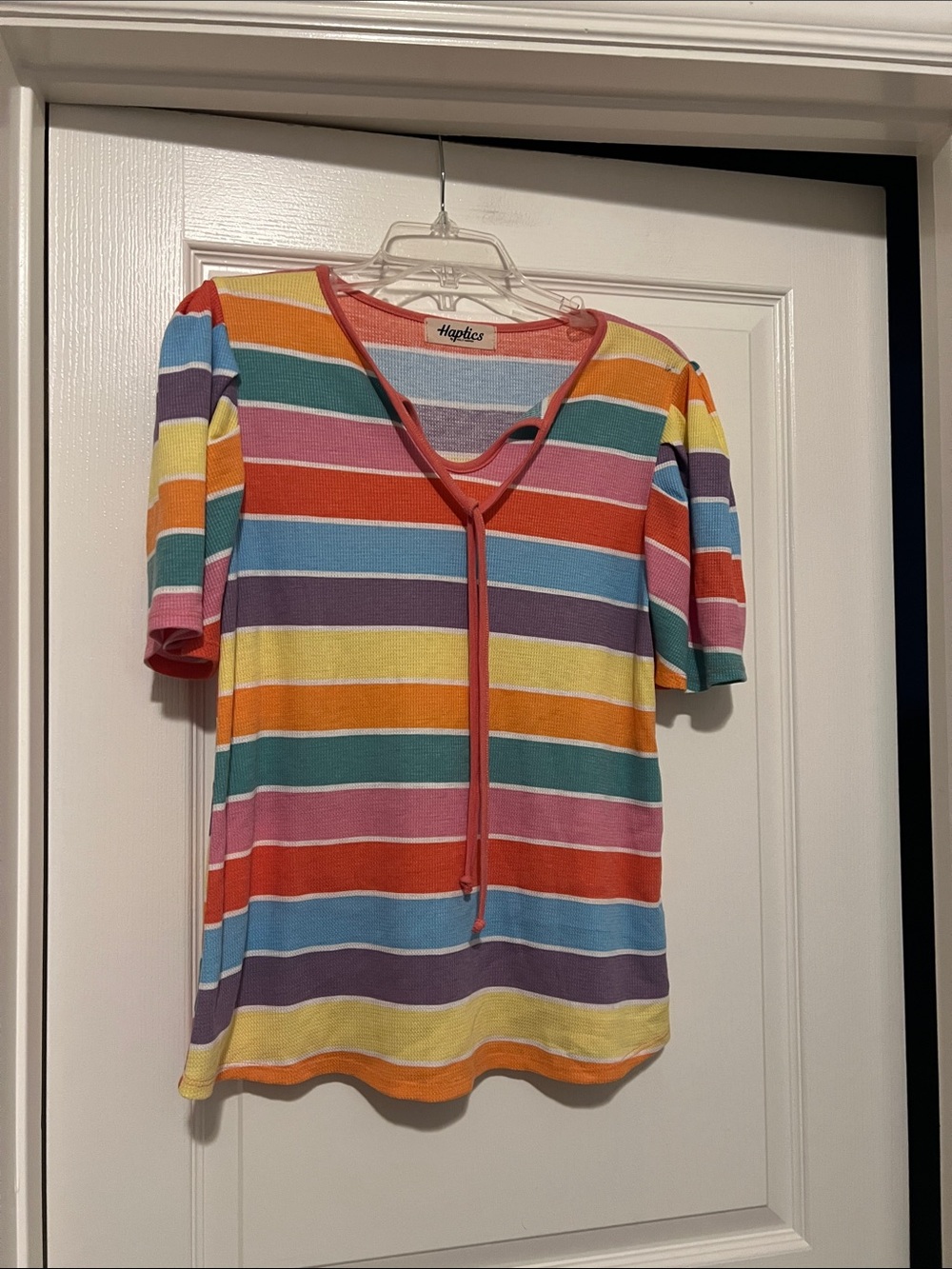 Haptics Rainbow Stripe Short Sleeve Top